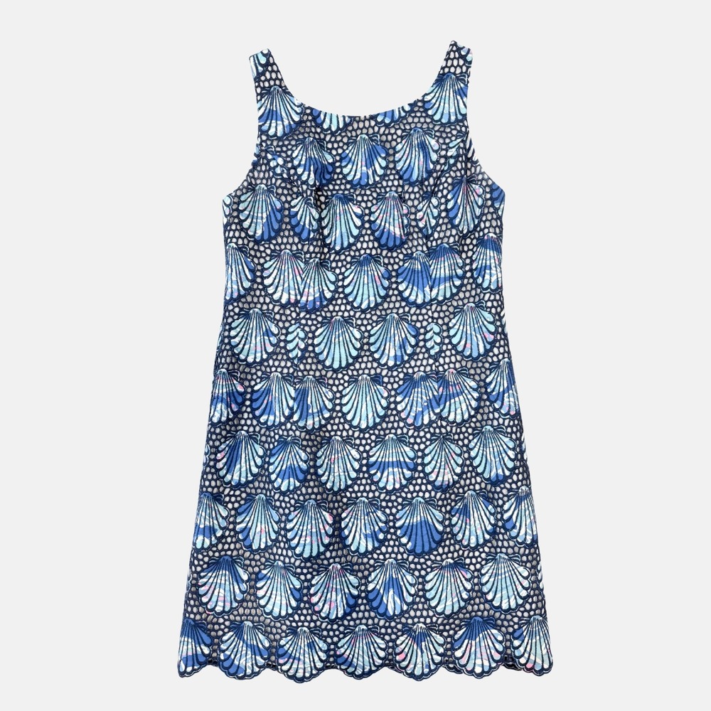 Lilly Pulitzer Aralyn Shell Eyelet Shift Dress Bay Blue Size 2 EUC $298 Retail